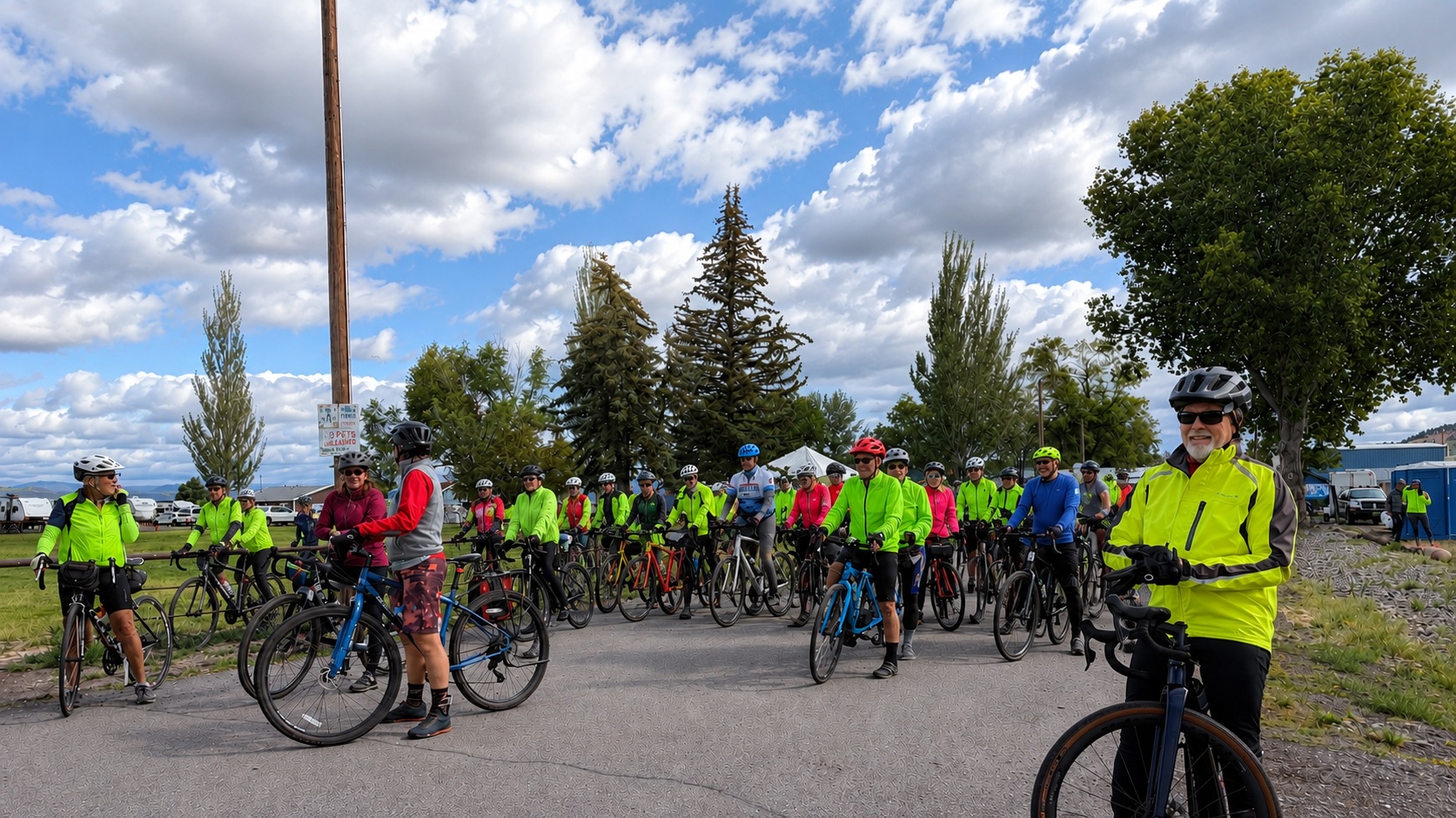 A big group of riders gathered at the Lake County Fairgrounds before the 2026 Oregon Tour de Outback rollout